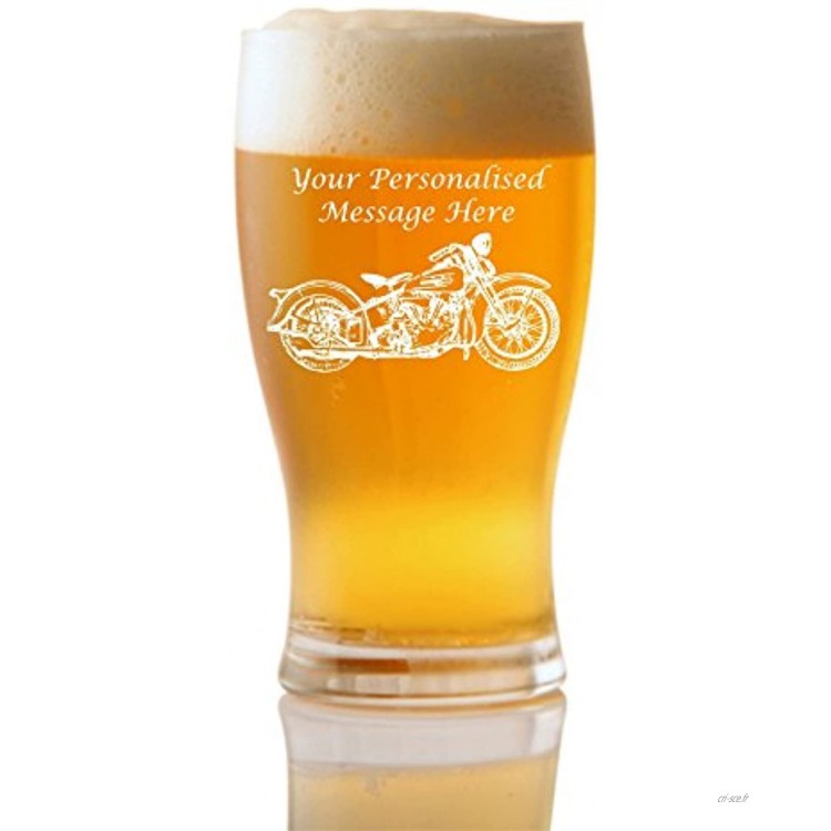 Gravure personnalisée jusqu'à 20 caractères 1 pinte bière tulipe en verre avec Harley Davidson Design