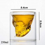 HwaGui Cristal Transparent Verre Double Paroi Whisky Biere Vin Vodka Tasse Forme de Crâne Verre 250ml 8.8 oz