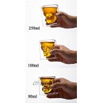 HwaGui Cristal Transparent Verre Double Paroi Whisky Biere Vin Vodka Tasse Forme de Crâne Verre 250ml 8.8 oz