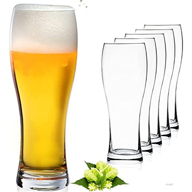 PLATINUX Lot de 6 verres à bière classiques de 500 ml maximum 660 ml Verre à bière Verre à bière haut 0,5 l