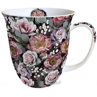 Ambiente Tasse à thé et café Motif Floral Noir 0,4 l