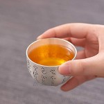 Bouddhiste Écriture d'argent Tasse à thé en argent 925 sterling à la main d'argent à thé d'argent tasse de thé tasse de thé Bowl