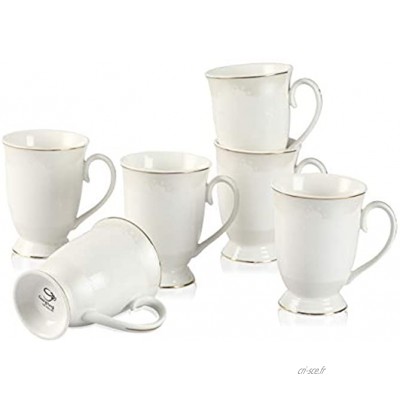 GuangYang Blanc Florale Mugs Céramique Tasses à Café Tasse à Thé Porcelaine Set de 6 10oz 280ml