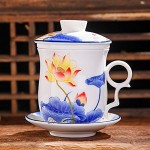 Hollihi Tasse à thé avec couvercle soucoupe filtre en porcelaine chinoise de Jingdezhen