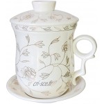 Hollihi Tasse en porcelaine avec couvercle soucoupe et infuseur tasse à thé chinoise en porcelaine de Jingdezhen idéale pour café ou feuilles de thé pour la maison ou le bureau