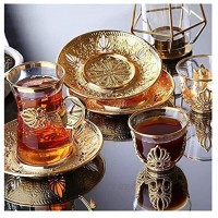 JSJJAQA Tasse à Eau Tasse à thé Turc Arabe anatolien à la Main à la Main et à la Main pour Six Personnes fabriquées en Turquie Capacity : 400 600ml Color : Gold