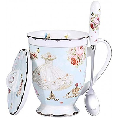 Lifattitude Style Art Tasse à thé en porcelaine anglaise avec couvercle pour petit-déjeuner ou cuisine Motif papillons Rose Bleu