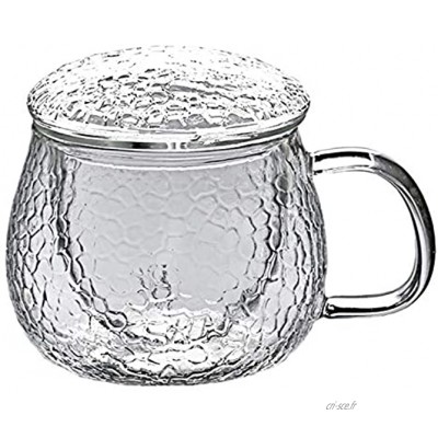 NEYOANN Tasse à thé en verre soufflé à la main résistant à la chaleur avec couvercle et infuseur en verre borosilicate innovant Bouteille à thé avec filtre 430 ml