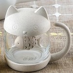 Tasse à thé avec couvercle infuseur Tasse à thé en verre chat mignon Tasse à infusion tasse à thé chat Cadeau 12.5X8.6X11.9cm Blanc