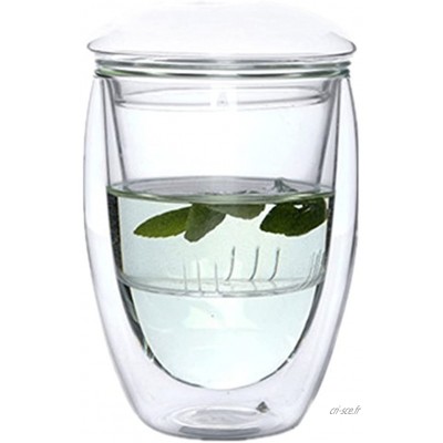 Tasse à thé résistante à la chaleur En double couche de verre borosilicate transparent Avec infuseur et couvercle Verre borosilicate Glass 350ml 350 ml