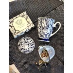 William Morris Duo Collection Art Gallery Tasse à thé 330 ml avec passoire en porcelaine et couvercle bleu en porcelaine New Bone China dans une boîte cadeau œuf à thé gobelet avec filtre et tamis