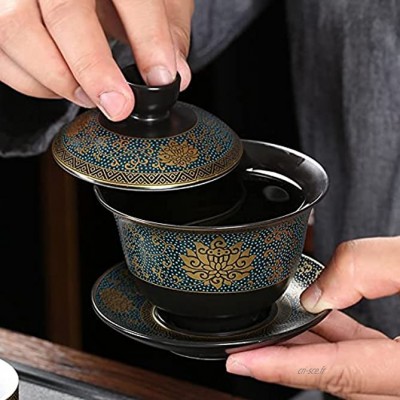 YANGYUE Service à thé Chinois Classique Gaiwan Tasses à thé soupière en Argile Noire 180Ml Couvercle Bol Soucoupe Traditionnelle à la Main thé Infusion Tasse à thé
