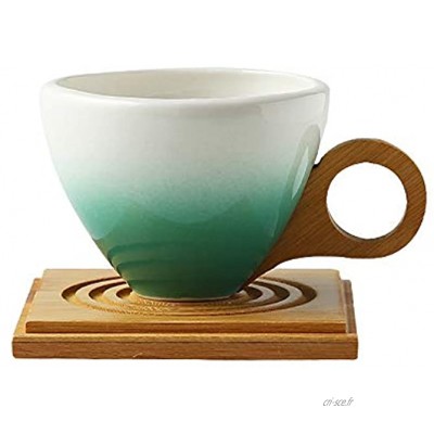Hosoncovy Tasse à café avec assiette tasse à café en céramique avec sous-verre en bambou ensemble de tasse à thé pour café cacao thé vert