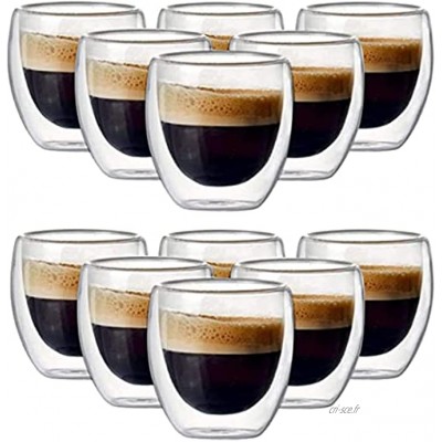 Lot de 6 12 tasses à café en verre isolant à double paroi de 80 ml pour boire tasse de café lait tasse à expresso ou tasse lot de 12 pièces