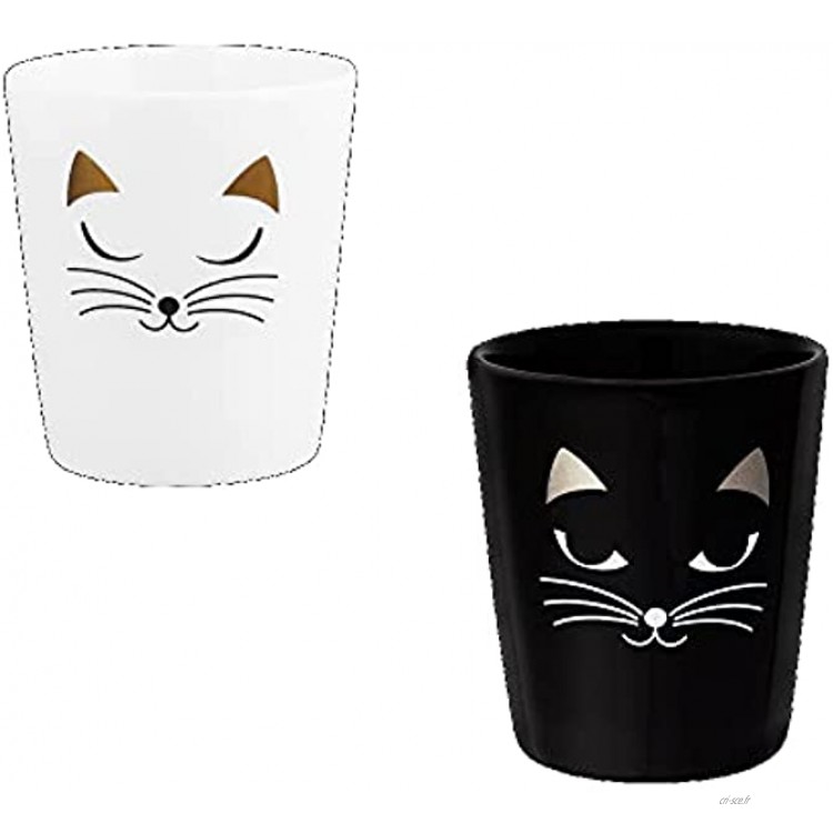 Pylones Lot de 2 tasses expresso Tazzina- 1chat noir et 1 chat blanc- porcelaine- 5,5 x 6,3 cm