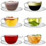 Argon Tableware Tasse et Soucoupe Transparentes en Verre pour Cappuccino thé café 260 ML 9,1 oz x6