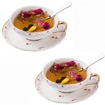DERUKK-TY Tasses à Cappuccino en Porcelaine avec soucoupes et cuillère Ensemble de 2 Tasses à thé et soucoupes en céramique Ensemble de Tasses à café Expresso 180 ML