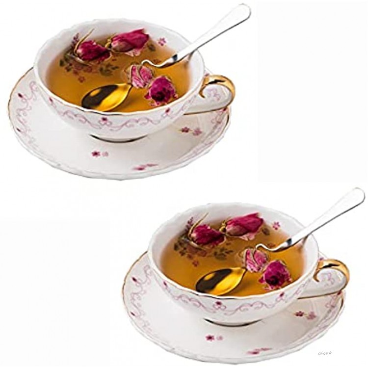 DERUKK-TY Tasses à Cappuccino en Porcelaine avec soucoupes et cuillère Ensemble de 2 Tasses à thé et soucoupes en céramique Ensemble de Tasses à café Expresso 180 ML