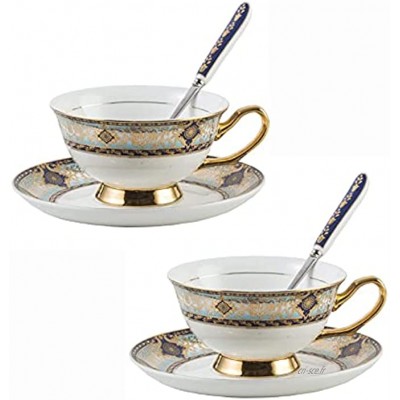 DERUKK-TY Tasses à thé et soucoupes à café en céramique Lot de 2 Tasses à café Vintage Ensembles Cadeaux Tasse à thé et Soucoupe à Cappuccino 200 ML