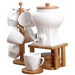 Ensemble de 8 tasses à café et soucoupes en céramique avec porte-gobelet en bambou et assiette à café avec robinet tasse à thé et soucoupe cadeau
