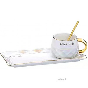 Ensemble tasse à café tasse à thé et soucoupe en céramique ultra élégante avec plateau et cuillère dorée cadeau idéal pour maman femme