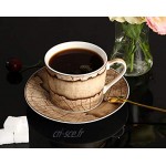 GuangYang Lot de 2 tasses à thé et soucoupes en porcelaine de 220 ml motif grain de bois avec soucoupe coffret cadeau