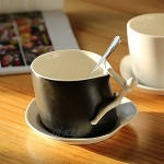 Hosoncovy 3 Set tasse à café en céramique et sous-verre avec cuillère tasse grimpeur tasse à thé et sous-verre ensemble tasse à boire ensemble tasse et soucoupe pour cadeau de bureau à domicile -Noir