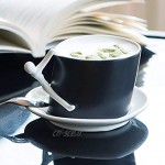 Hosoncovy 3 Set tasse à café en céramique et sous-verre avec cuillère tasse grimpeur tasse à thé et sous-verre ensemble tasse à boire ensemble tasse et soucoupe pour cadeau de bureau à domicile -Noir