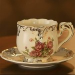 N B Ensemble de Tasse à thé et Soucoupe en céramique à Motif de buisson de Fleurs Service à café européen en céramique rétro avec Cadre en métal adapté pour Le café et Le thé
