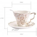 Pfedxoon Ensemble tasse à thé et soucoupe en porcelaine anglaise avec bordure dorée comprend une cuillère en métal une tasse et une soucoupe en porcelaine 200 ml tasse et soucoupe