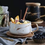 Tasses à cappuccino avec soucoupe 300 ml tasses à expresso en porcelaine pour thé café cappuccino café avec disque en bois – Blanc