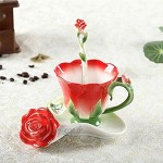 YBK Tech Ensemble tasse à café et soucoupe en porcelaine anglaise 3D Motif rose Rouge