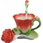YBK Tech Ensemble tasse à café et soucoupe en porcelaine anglaise 3D Motif rose Rouge