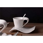Zodensot Ensemble tasse à café et soucoupe en céramique ondulée 300 ml Passe au micro-ondes et au lave-vaisselle Choix de cadeau