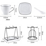 ZPSPZ Nordic Ceramics Ensemble 4 pièces Espresso Set de Tasse à café et Soucoupe Blanche ménage avec Support de Plaque 200 ML