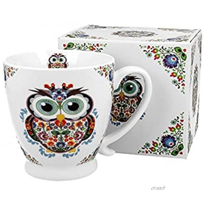 DUO Grande tasse à café en porcelaine Motif chouette avec pied 450 ml