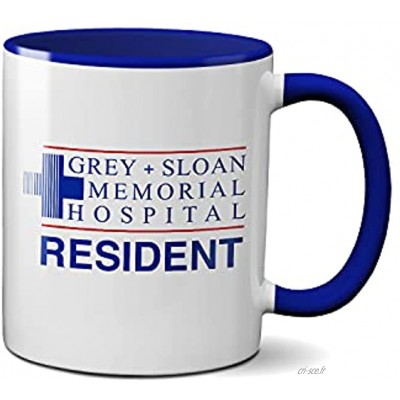 Grey's Anatomy Resident Greys and Sloan Memorial Hospital Blanc tasse de café avec le bleu et poignée Rim Mug