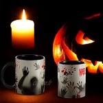 Halloween Magique Tasse Zombie Changement Couleur à Café en Céramique Morphing Sensible à Chaleur Empreinte Sanglante Effrayant Fantôme Tasse de Thé à Langer Magique pour Décorations de Fête 11 Oz