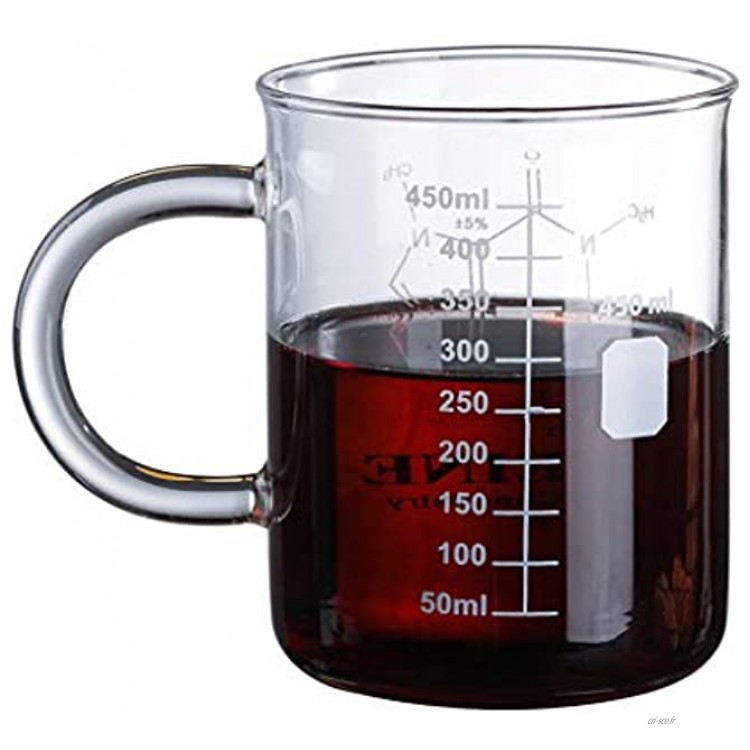 karrychen Caffeine Beaker Mug Graduated Beaker Mug with Handle Borosilicate Glass Cup