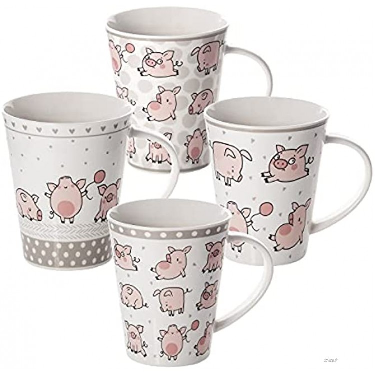 Lot de 4 tasses à café tasses de petit déjeuner avec motif cochons drôle cadeau pour femme fille homme