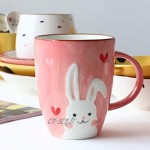 UPKOCH Tasse à café en céramique pour enfants Motif dessin animé et lapin Rose 380 ml