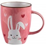 UPKOCH Tasse à café en céramique pour enfants Motif dessin animé et lapin Rose 380 ml