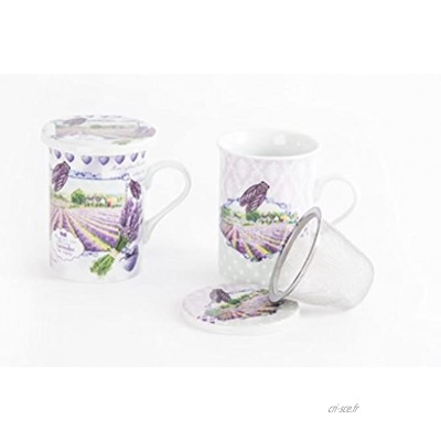 AVENUELAFAYETTE Mug Tasse à Infusion 320 ML Lavande Provence avec Couvercle et Filtre INOX Campagne Vintage rétro