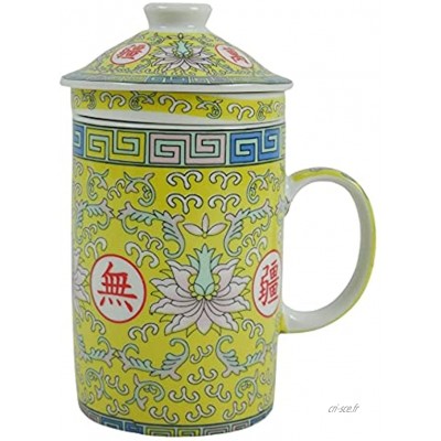 Coco Papaya Mug infuseur à thé en Porcelaine. Motif Fleur de Lotus Coloris Jaune