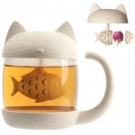 Cymax Mug Tasse de Chat tasse à thé en verre pour chat avec filtre à infuseur à thé pour poissons cadeau d'anniversaire idéal pour les amoureux de chats