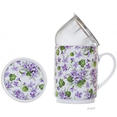 La Cija Violetas Tasse en Porcelaine avec Filtre en Acier Inoxydable Blanc