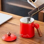 Mug Drinking Cup with Lid Wooden Handle，Separable Tea and Water Cup，Tea Mug for Office and Home Ceramics Uses for Loose Leaf Tea Steeping，Environmentally Friendly Products,Use Assured,green400ml