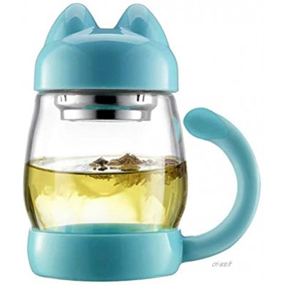 Surenhap Tasse à thé en Verre de Chat Bouteille Tasse à Filtre détachable portative résistante à la Chaleur avec Un Couvercle 420ml