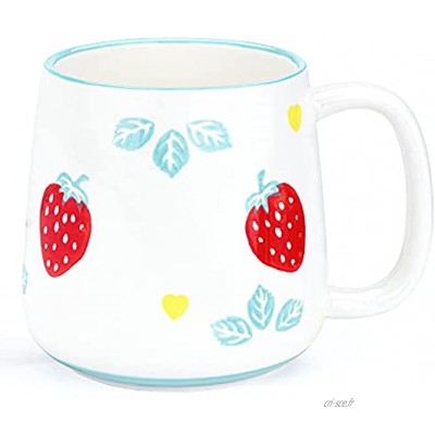 Cyimi Grande tasse à café en céramique 500 ml avec poignée grande tasse à thé en porcelaine pour cappuccino céréales lait lait chocolat chaud motif fraise