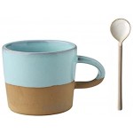 Ensemble de tasse à café fait à la main de 6,5 oz tasses à thé rétro en grès pour la maison et le bureau tasses à cappuccino avec cuillère en céramique lavable au lave-vaisselle bleu ou gris
